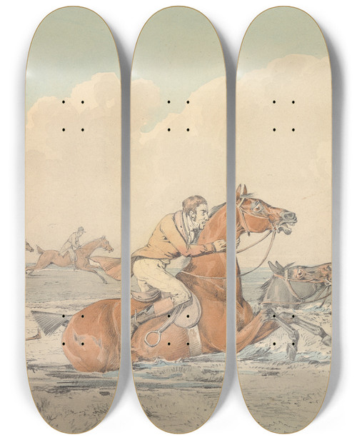 Triptych art skateboard deck of Henry Thomas Alken Some Do And Some Dont It Is All A Notion Getting Into A Bog by Henry Thomas Alken (1785-1851)