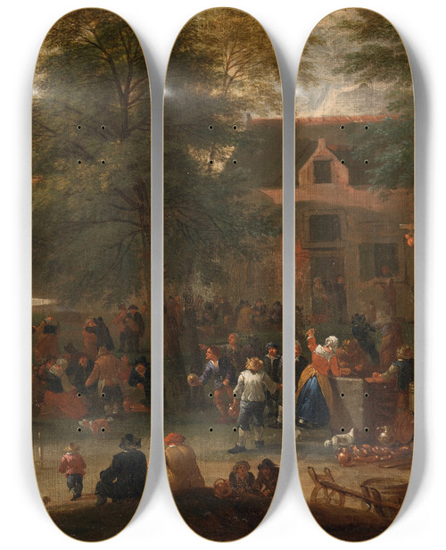 Triptych art skateboard deck of Mathys Schoevaerdts The Game Of Bowls by Mathys Schoevaerdts (1665-1702)