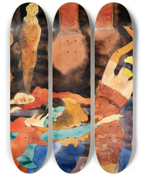 Triptych art skateboard deck of Charles Demuth The Masque Of The Red Death by Charles Demuth (1883-1935)