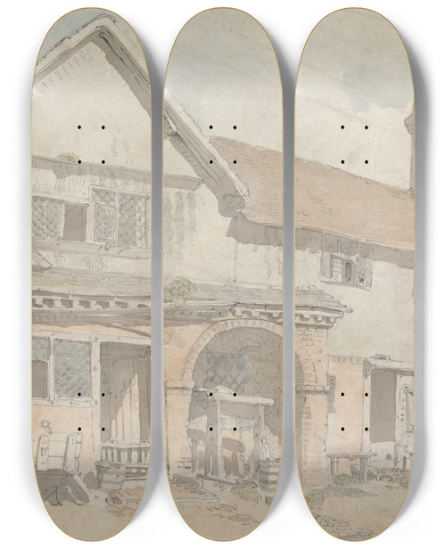Triptych art skateboard deck of John Varley Farm House With A Well by John Varley (1778-1842)