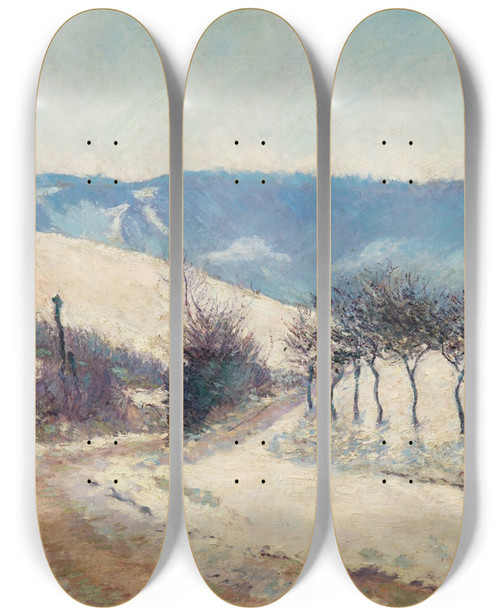 Triptych art skateboard deck of Blanche Hoschedmonet Paysage Effet De Neige Le Val Prs De Giverny by Blanche Hoschede Monet (1865-1947)
