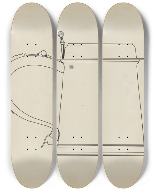 Triptych art skateboard deck of Lawrence Flynn Silver Tankard_2 by Lawrence Flynn (1900-1973)