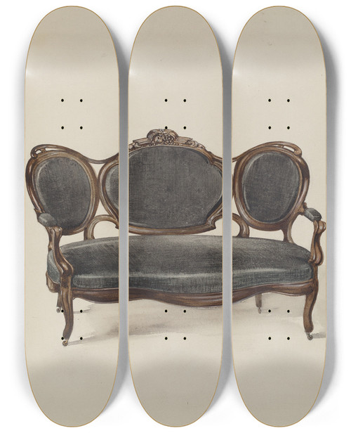 Triptych art skateboard deck of Geoffrey Holt Settee Walnut by Geoffrey Holt (20-)