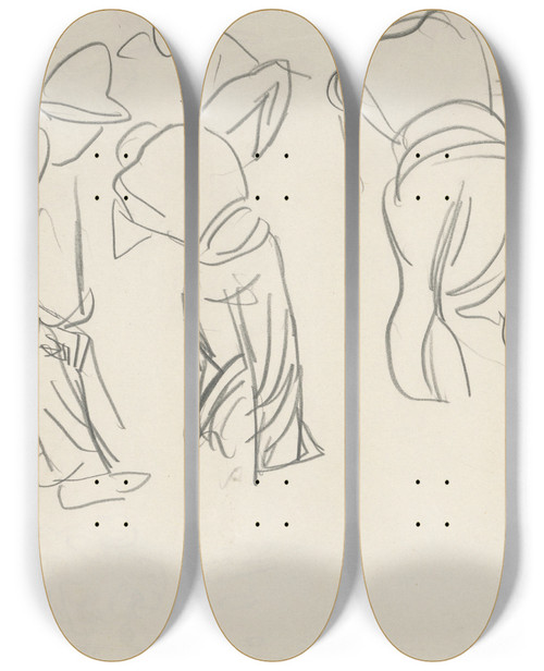 Triptych art skateboard deck of Jn Novk Figurlne Tdie Mui Pri Prci by Jan Novak (1921-1944)