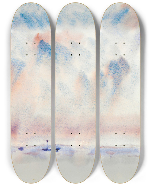 Triptych art skateboard deck of Charles Demuth Bermuda Sky And Sea With Boats by Charles Demuth (1883-1935)