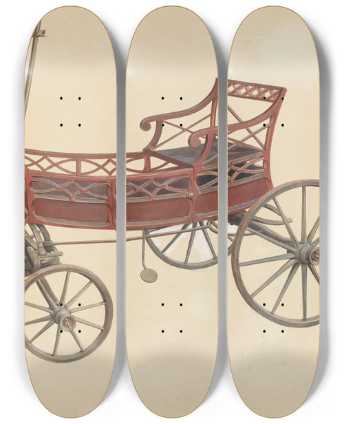 Triptych art skateboard deck of Fritz Boehmer Zoar Invalid Wagon by Fritz Boehmer