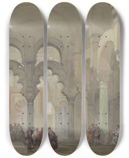 Triptych art skateboard deck of David Roberts The Mosque At Cordova by David Roberts (1796-1864)