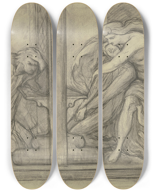Triptych art skateboard deck of Victor Mller Tannhuser In The Confessional by Victor Muller (1829-1871)
