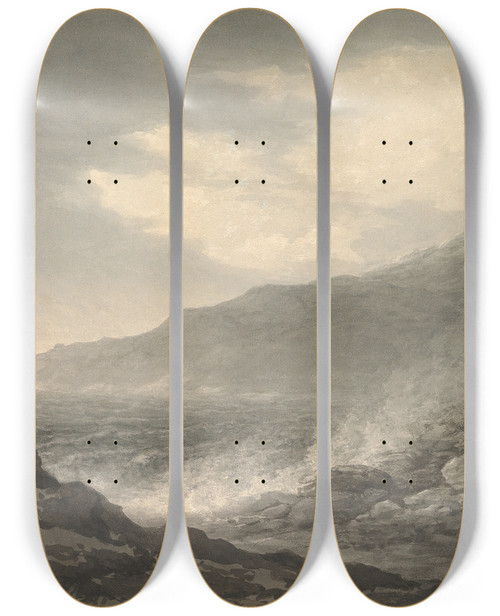 Triptych art skateboard deck of John Glover Barren Coast And Slight Storm by John Glover (1767-1849)
