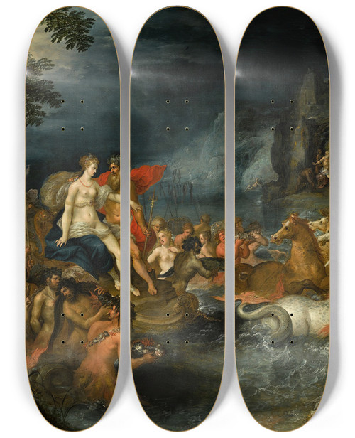 Triptych art skateboard deck of Frans Francken The Younger Neptune And Amphitrite_1 by Frans Francken the Younger (1581-1642)