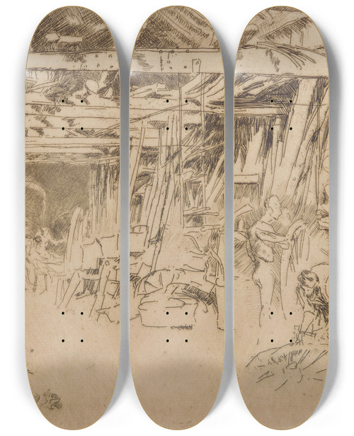 Triptych art skateboard deck of James Abbott Mcneill Whistler Wheelwright by James Abbott Mcneill Whistler (1834-1903)