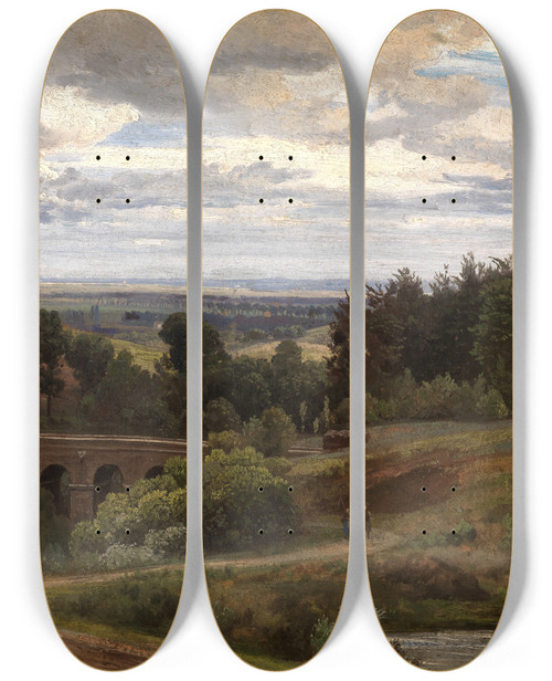 Triptych art skateboard deck of Johann Wilhelm Schirmer Das Melbtal Bei Bonn by Johann Wilhelm Schirmer (1807-1863)