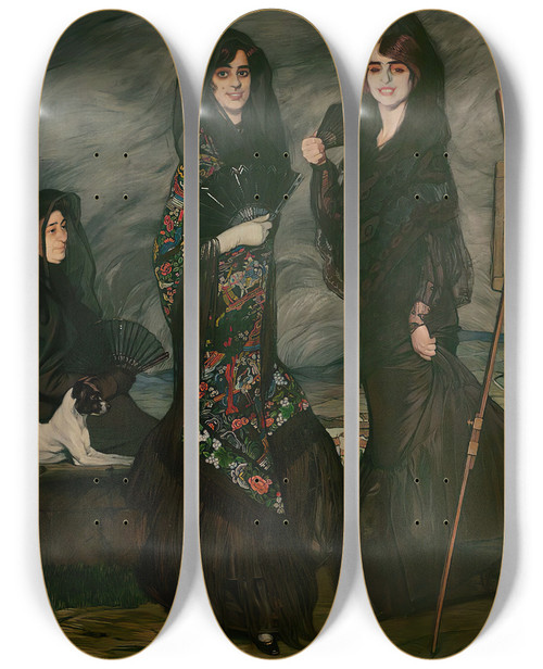 Triptych art skateboard deck of Ignacio Zuloaga My Uncle Daniel And His Family by Ignacio Zuloaga (1870-1945)