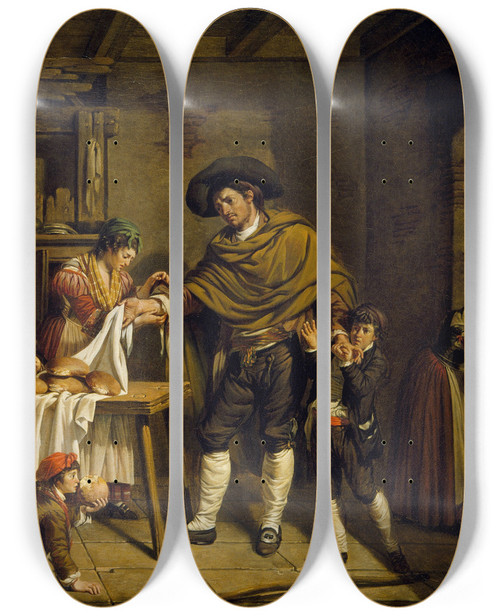 Triptych art skateboard deck of Jacques Sablet The Selfsacrifice Of A Father by Jacques Sablet (1749-1803)