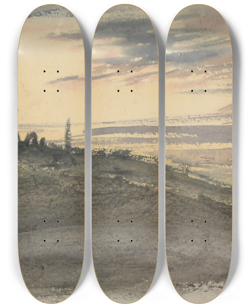Triptych art skateboard deck of Barbara Bodichon Study Of A Hill With Trees_2 by Barbara Bodichon (1827-1891)
