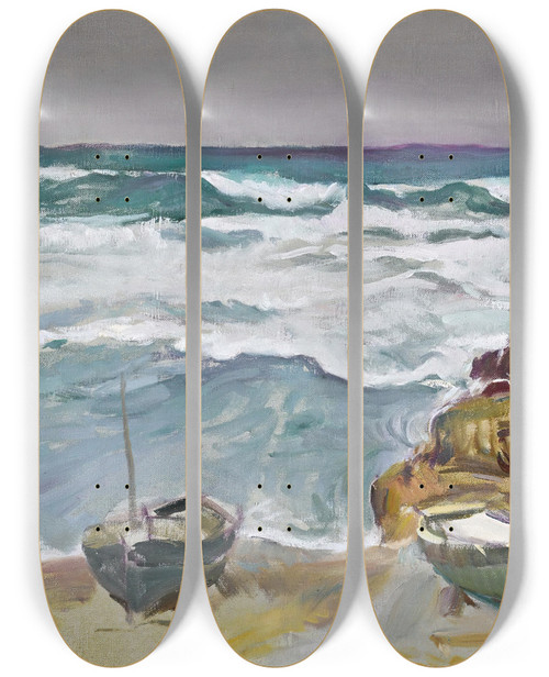 Triptych art skateboard deck of Joaqun Sorolla La Caleta Mlaga La Caleta Beach Mlaga by Joaquin Sorolla (1863-1923)