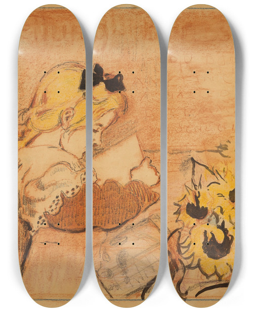 Triptych art skateboard deck of Georges Lemmen Lise Sa Lecture by Georges Lemmen (1865-1916)