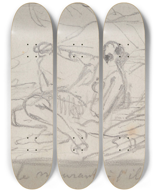 Triptych art skateboard deck of Nicaise De Keyser Vesalius Dying On The Isle Of Zante_2 by Nicaise De Keyser (1813-1887)