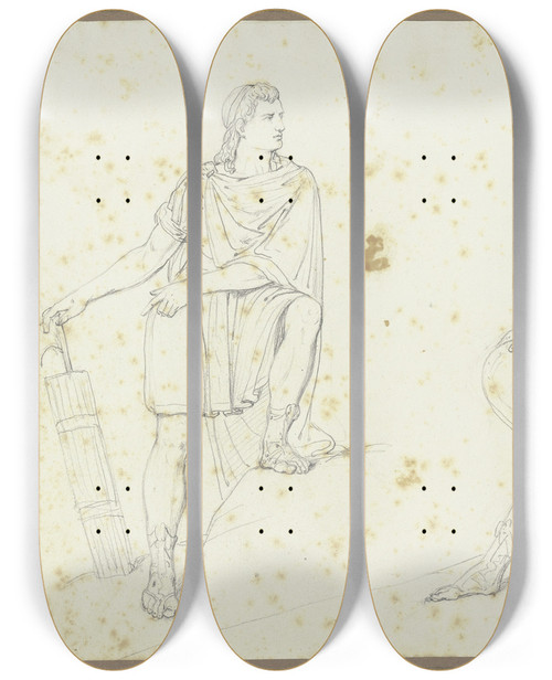 Triptych art skateboard deck of Friedrich Mosbrugger  Studienblatt Rmischer Lictor Und Krieger Mit Haupt Auf Schild by Friedrich Mosbrugger (1804-1830)