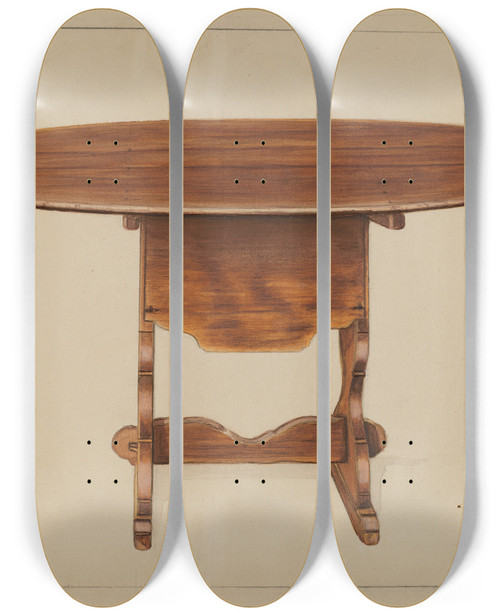 Triptych art skateboard deck of Nicholas Gorid Tip Table Hutch by Nicholas Gorid (20-)