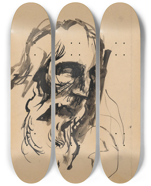 Triptych art skateboard deck of Jn Novk Two Heads Of Old Men by Jan Novak (1921-1944)