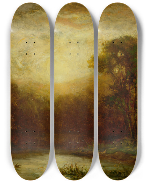 Triptych art skateboard deck of Edward Mitchell Bannister Sunset_2 by Edward Mitchell Bannister (1828-1901)