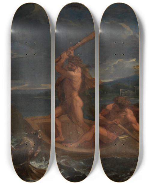 Triptych art skateboard deck of Charles Le Brun Heracles Frees Hesione by Charles Le Brun (1619-1690)