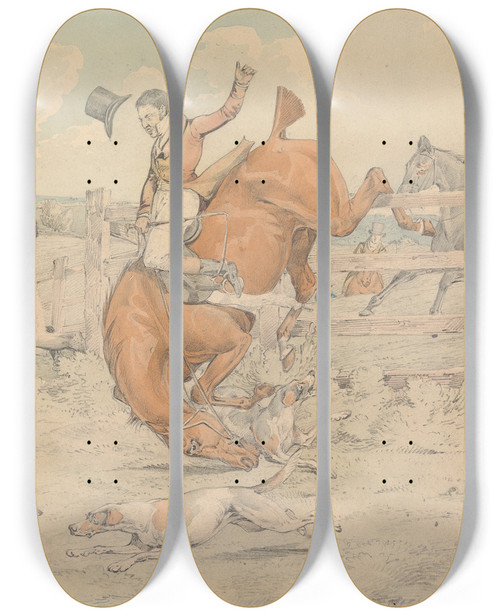 Triptych art skateboard deck of Henry Thomas Alken Some Do And Some Dont It Is All A Notion Getting A Fall by Henry Thomas Alken (1785-1851)