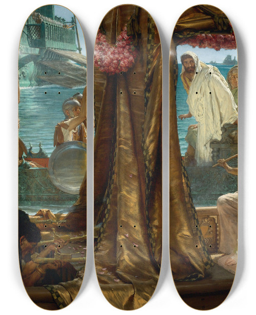 Triptych art skateboard deck of Lawrence Almatadema The Meeting Of Antony And Cleopatra 41 Bc by Lawrence Alma-Tadema (1836-1912)