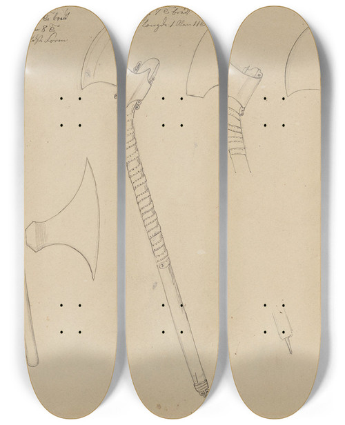 Triptych art skateboard deck of Adolph Tidemand Stridskser by Adolph Tidemand (1814-1876)