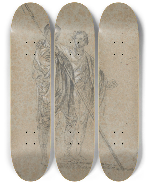 Triptych art skateboard deck of Richard Wilson Study Of Figures For A View Of The Campagna by Richard Wilson (1714-1782)