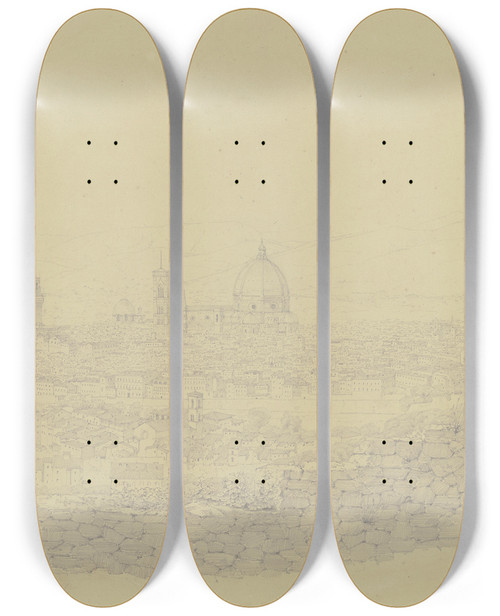 Triptych art skateboard deck of Friedrich Wilhelm Ludwig Florenz Von S Miniato Al Monte Aus Gesehen by Friedrich Wilhelm Ludwig (1828)