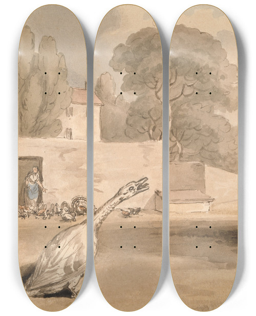 Triptych art skateboard deck of Samuel Howitt A Goose And A Baboon by Samuel Howitt (1756-1822)