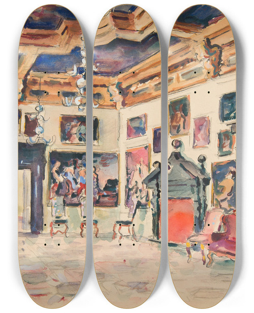 Triptych art skateboard deck of Ivan Ivanec Pokj Karmazynowy W Paacu W Podhorcach_2 by Ivan Ivanec (1893-1946)