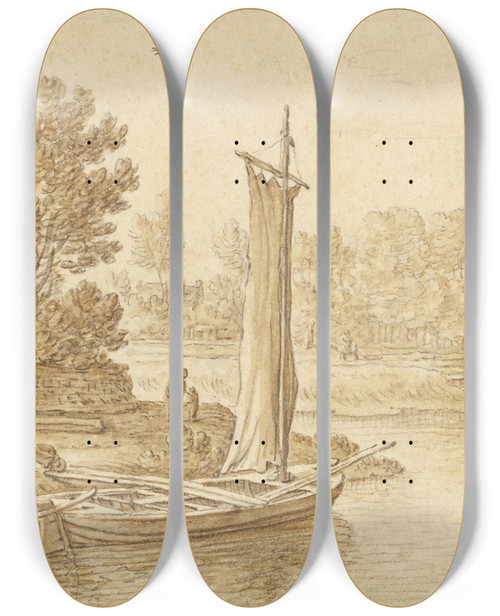 Triptych art skateboard deck of Herman Saftleven The Corner Of The Bulwark At Utrecht by Herman Saftleven (1609-1685)