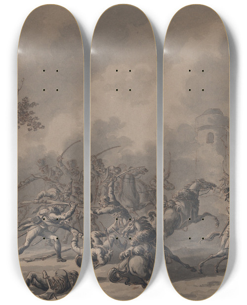 Triptych art skateboard deck of Follower Of Dirk Langendijk A Battle Between Cavalrymen And Infantry by Follower Of Dirk Langendijk (1748-1805)
