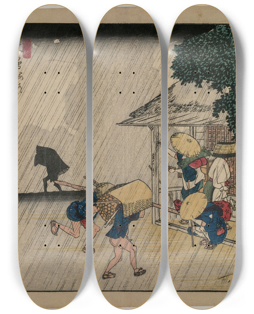 Triptych art skateboard deck of And Hiroshige Suhara From The Series Sixtynine Stations Of The Kisokaido by Ando Hiroshige (1797-1858)