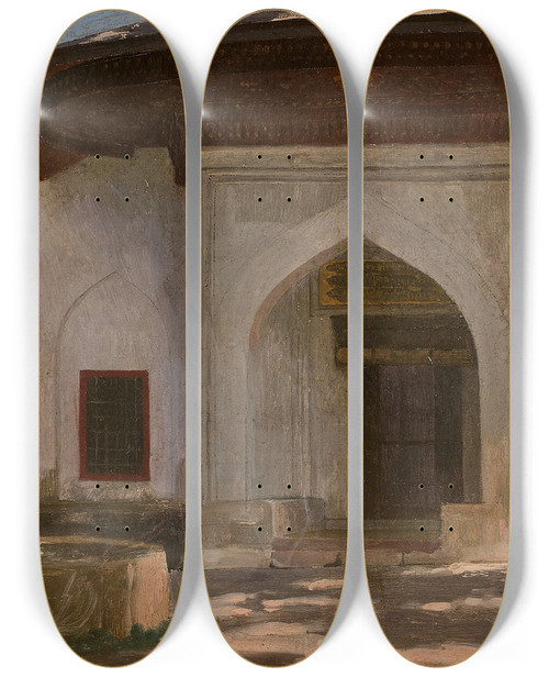 Triptych art skateboard deck of Jeanlon Grme Fontaine Lentre Dun Monument Probablement En Egypte by Jean-Lon Grme (1824-1904)