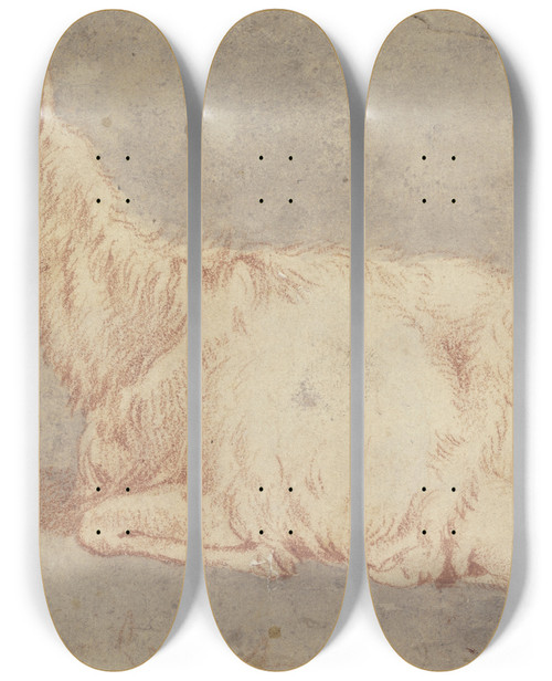 Triptych art skateboard deck of Johann Heinrich Roos Liegende Ziege Nach Links by Johann Heinrich Roos (1631-1685)