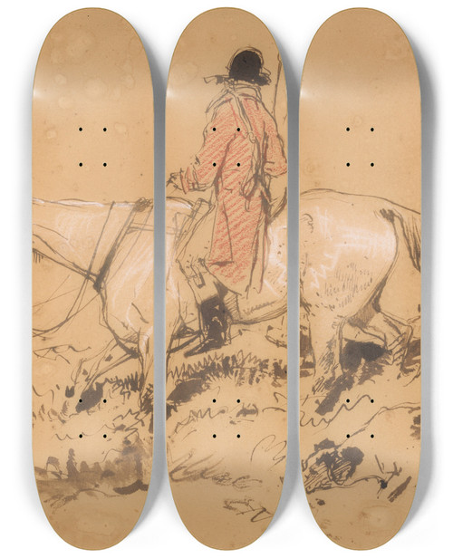 Triptych art skateboard deck of Sir Edwin Henry Landseer Huntsman With Hounds by Sir Edwin Henry Landseer (1802-1873)