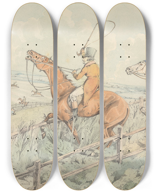 Triptych art skateboard deck of Henry Thomas Alken Some Do And Some Dont It Is All A Notion Getting Into A Difficulty by Henry Thomas Alken (1785-1851)
