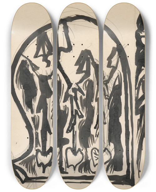 Triptych art skateboard deck of Jn Novk Missionaries Ii by Jan Novak (1921-1944)