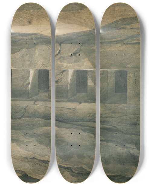Triptych art skateboard deck of David Humbert De Superville Rotstempel Of Begraafplaats by David Humbert De Superville (1770-1849)
