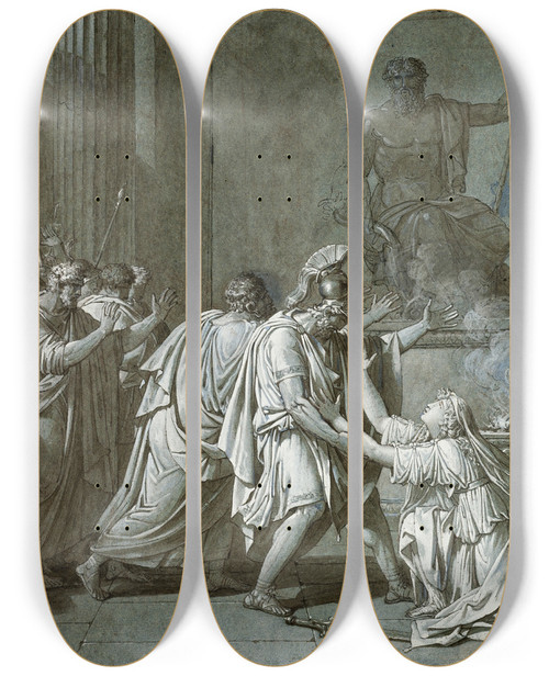 Triptych art skateboard deck of Francois Xavier Fabre Clombrote And Lonidas by Francois Xavier Fabre (1766-1837)