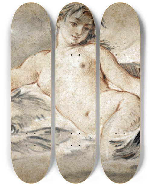 Triptych art skateboard deck of Franois Boucher Sirne Couche Sur Un Dauphin by Francois Boucher (1703-1770)