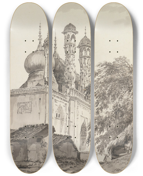 Triptych art skateboard deck of William Hodges Original Drawings For Choix De Vues De Linde And Others Pl33 by William Hodges (1744-1797)