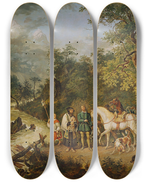 Triptych art skateboard deck of Johann Nepomuk Hchle Rudolf Von Habsburg Und Der Priester by Johann Nepomuk Hochle (1790-1835)