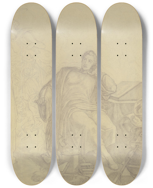 Triptych art skateboard deck of Ferdinand Fellner Goethe Am Schreibpult Die Figuren Seines Faust Imaginierend by Ferdinand Fellner (1799-1859)
