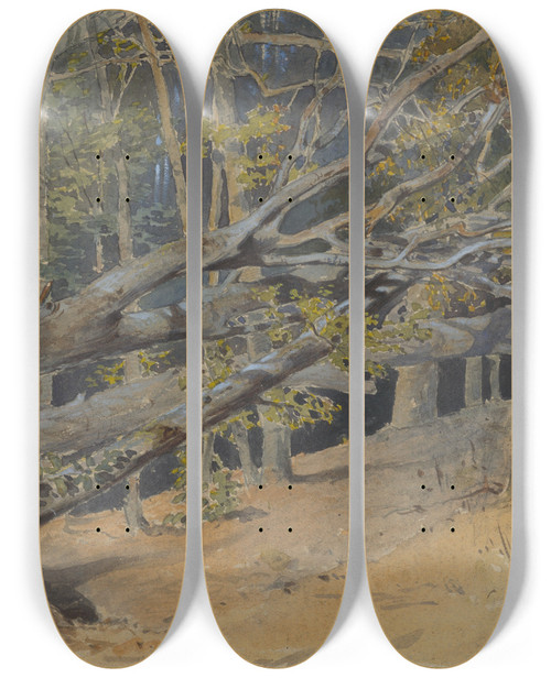 Triptych art skateboard deck of Friedrich Carl Von Scheidlin Study Of Cut Down Trees by Friedrich Carl Von Scheidlin (1822-1913)