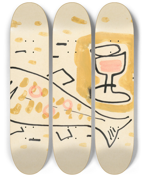 Triptych art skateboard deck of Mikul Galanda Still Life With Fish by Mikulas Galanda (1895-1938)